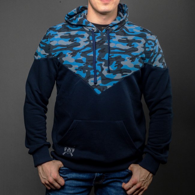 Blue Camo Cotton-Poly Relaxed Fit Ascend Pullover Hoodie