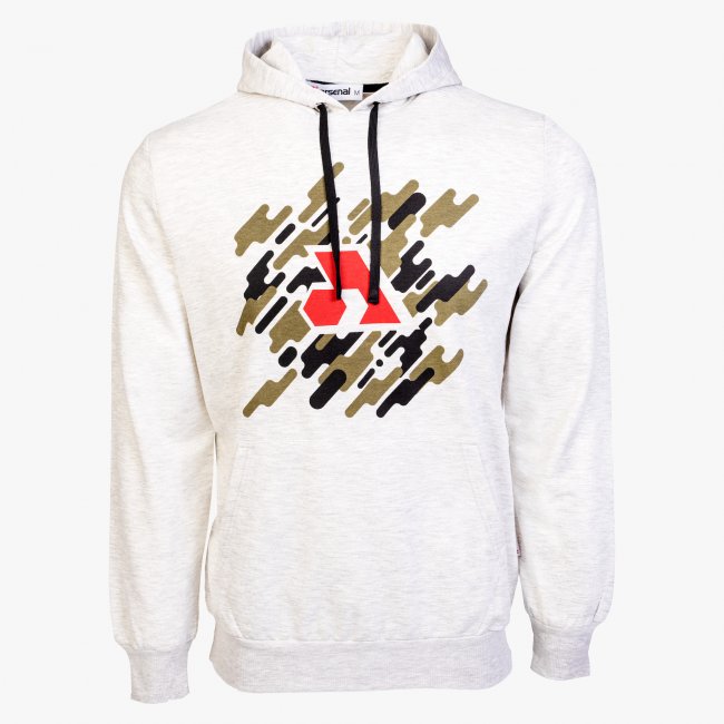 Beige Cotton-Poly Relaxed Fit Graphic Pullover Hoodie