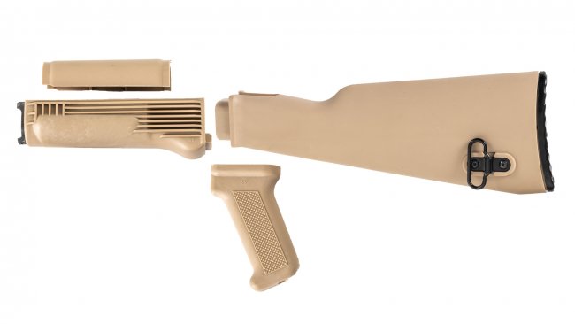 Desert Sand Polymer Stock Set with Stainless Steel Heat Shield for Milled Receivers